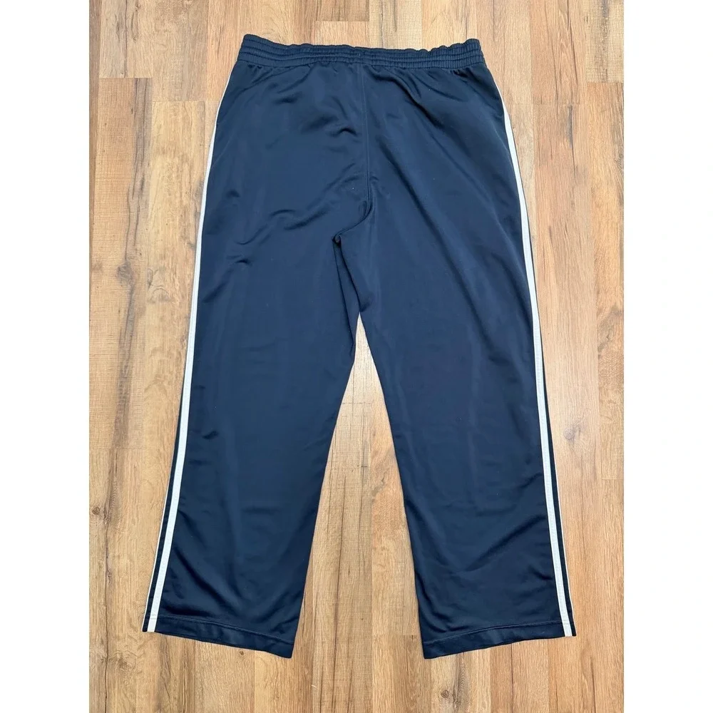 Adidas Men's M Navy Blue 3 Stripe Track Pants Wide Leg Athletic Y2K Style